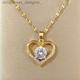 Pendant Necklaces Artificial Gems Heart Pendant Necklace for women 2022 Golden Stainless Steel Lips Neck Chain Female Necklaces Jewellery for GirlL231222