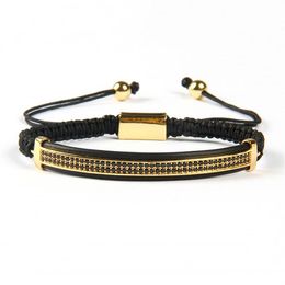 Whole 10pcs Fashion Mens Jewellery Micro Pave Brass Black Cz Double Long Tube Watch Protector Macrame Bracelets2103