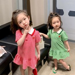 Girl Dresses Girls Striped Dress Cute Strawberry Short Sleeve Lapel Casual Summer Korean Style Shirt 1-8Y