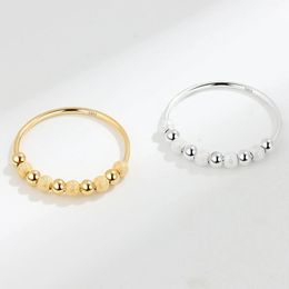 Band Rings S925 Sterling Silver Ring personalized simple frosted Beaded plain face rotating anxiety ring student 231222