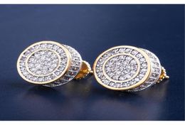 12Mm Iced Out Bling Cz Round Earring Gold Silver Colour Plated Stud Earrings Screw Back Fashion Hip Hop Jewellery Pl9Tk2315199