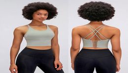 L9095 Solid Colour Cross Thin Straps Yoga Tank Top Classic Sports Bra Women Fitness Vest Sma Sling Training Clothes With Removable Cups Sexy Underwear7571389