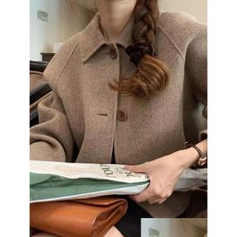 Womens Wool Blends Short Winter Coat Jacket Lapel Single Breasted Female Woolen Outerwears Stylish Tops 2023 231116 Drop Delivery Appa Dhcix