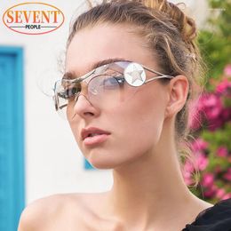 Sunglasses Y2k Women 2023 Fashion One Piece Sun Glasses For Men Oversized Rimless Sunglass Stars Temples Shades Eyewear Male