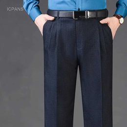 Men's Pants Double Pleated Mens suit pants Loose Fitting High Waist Trousers for Male Casual Business Formal Dress Pants Thick Autumn Winter J231222