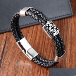 Charm Bracelets Men Bracelet Fashion Mti-Layer Leather Stainless Steel Magnet Clasp Bangles Birthday Jewellery For Male Accessories Dro Dhkjw