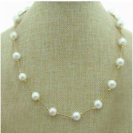 AAAA Round 89mm AKOYA White Pearl Station Necklace with 18 inch 14K Gold Buckle 231221