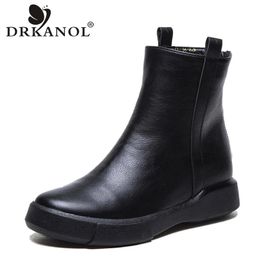 Boots DRKANOL Vintage Flat Women Boots Autumn Winter Round Toe Back Zipper Winter Warm Waterproof Ankle Boots Women Platform Shoes