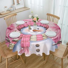 Table Cloth Christmas Snowman Pink Tree Round Tablecloth Waterproof Wedding Decor Cover Xmas Home Decorative