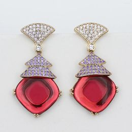 Dangle Earrings For Women Luxury Jewelry Zircon Blue Red White Square Block Drop Gift Female