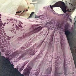 Girl's Dresses Girls Dress Embroidery Princess Party Autumn Spring Kids Children Clothes Elegant Purple And White 3-8T Lace Flower Girl Dresses
