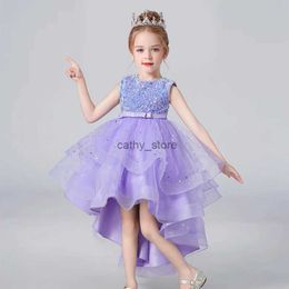 Girl's Dresses 2023 Hot style Summer Sequin Lace Tuxedo Wedding Dress for girls 3-13 years old Sleeveless fluffy Mesh gauze Doveark brandL231222