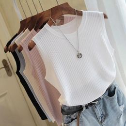 Women's Tanks Fashion Women Tops Summer Sleeveless Knit Black White Tank Top Blusas Mujer De Moda 2023 Verano O-neck Knitted C853