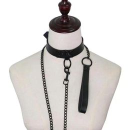 Belts 1pc Sexy Necklace For Women Womens Punk Gothic Leash Collar Black Accessories PU Leather Slave Traction Rope Bondage NeckBel305Y