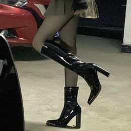 Boots 2023 Ken High Knight Patent Leather Square Toe Long For Women With Spring And Autumn Winter