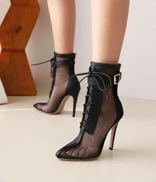 Boots Women Pointed Mesh Boot Sexy Woman's Shoes Thin high Heel Pumps Ladies Party Wedding Sandals Cool Boot Female Booties big sizes