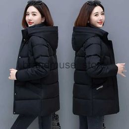 Women's Down Parkas Winter Women's Detachable Hat Jacket Mid Length Straight Fit New Style Thickened Cotton Coat Female Large Warm Black Parkas 2023 J231222