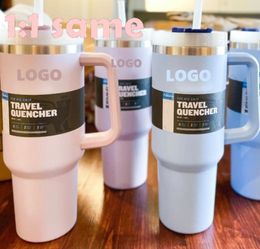 40oz Pink with Logo Tumblers Cup With Handle Insulated Stainless Steel Tumbler Lids Straw Car Travel Mugs Coffee Tumbler Termos Cups ready ship B1222