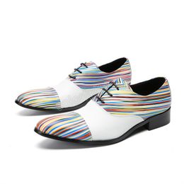 Striped Mixed Colours Casual Business Leather Shoes for Men Elegent Man Lace Up Wedding Dress Shoes Social Male Zapatos Hombre