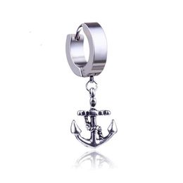 Dangle & Chandelier Stainless Steel Punk Earrings For Men Ship Anchor Silver Colour Piercing Ear Stud Drop Fashion Jewellery 1pcs276H
