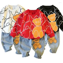 Clothing Sets Spring Autumn Baby Boys Clothes Children Fashion Cartoon Bear Long Sleeve Tops Jeans Pants 2Pcs Outfits Kids Sport Suit
