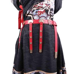 Belts Hanfu Belt Men Women Leather Alloy Ancient Cosplay Accessories Red Black For3042