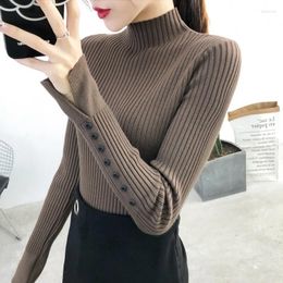 Men's Sweaters Semi Turtleneck Women's Pullover Korean Slim Warm Basic Knitwear Fall Brown Black Sweater Female Button