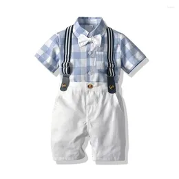 Clothing Sets Baby Boy Set Kids Clothes Casual Short Sleeve Plaid Shirts Bibs Shorts 2pcs Suits Children Boys