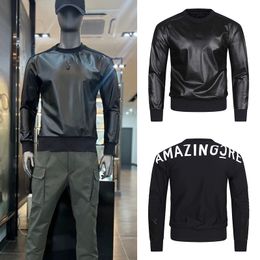 Golf Clothing Men's Autumn Elastic Stitching Leather Logo Long Sleeve round Neck Quick-Drying Trendy Cool Fashion Tops