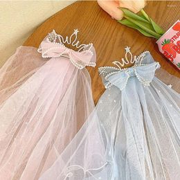 Hair Accessories Delicate Sweet Rhinestone Girl Headdress Headwear Lace Star Pearl Veil Clip Children Hairpin Accessory Bow