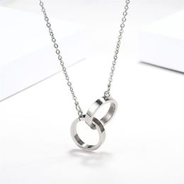 Cross Circle Stainless Steel Pendant Necklaces Trendy Style Double Annulus Interlocking Necklaces for Women Girls Jewelry Gifts314D