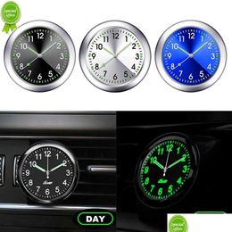 Other Auto Parts In-Car Mini Luminous Car Clock Mobiles Internal Stick-On Watch Mechanics Quartz Clocks Ornament 40Mm 4M Digital Dro Dhngq