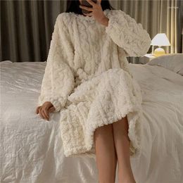 Women's Sleepwear Fleece Nightgown Women Korean Style Ruffles Night Dress One Piece Pajamas Winter Long Sleeve Lace Home Wear