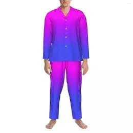 Men's Sleepwear Neon Pyjama Sets Blue And Pink Lovely Womens Long Sleeve Casual Loose Daily 2 Piece Nightwear Plus Size