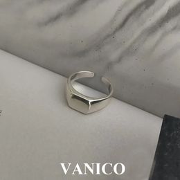 Wedding Rings Classical Simple Plain Square Signet Ring 925 Sterling Silver Minimalist Simple Flat Top Polished Open Adjustable Ring for Women 231222