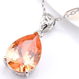 Luckyshine Excellent Shine Drop Champagne Morganite Gemstone Silver Pendants Necklaces Cubic Zirconia for Holiday Wedding Party 10256K