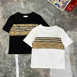 Luxury Baby T-shirts Khaki large stripes kids designer clothes Size 100-160 summer boys tees girl Short Sleeve Dec10