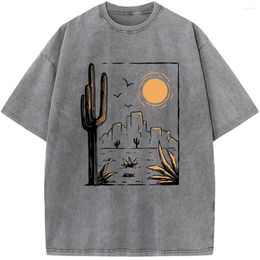 Men's T Shirts Desert Solid Colour Cactus Short-Sleeved Shirt 2023 Washed Old High Quality T-shirt 90s Vintage Unisex