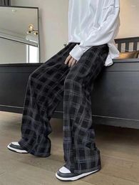 Men's Pants Foufurieux Plaid Casual Men Springautumn Oversize All-match Straight Korean Trend Preppy Unisex Handsome Trousers