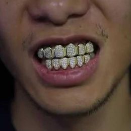 18K Gold Plated Copper Hip Hop Iced Out Vampire Teeth Fang Grillz Dental Mouth Grills Braces Tooth Cap Rock Rapper Jewelry for Cos3212