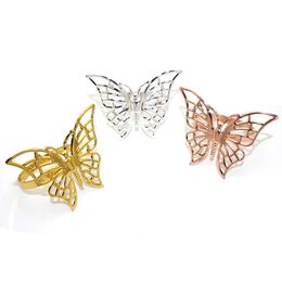 12pcs Creative napkin ring metal gold double butterfly buckle paper towel wedding decoration supplies 231221