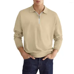 Men's Polos Autumn Men V-Neck Long Sleeve T-Shirts Casual Zip Lapel Collar Jumper Pullovers Blouse Sport Tees Tops Male Clothing