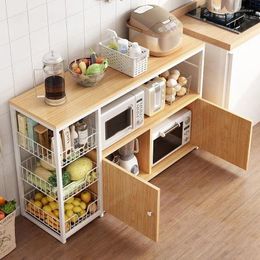 Kitchen Storage Floor Multi-layer Cabinets Cutting Table Microwave Oven Multifunctional Pot Rack