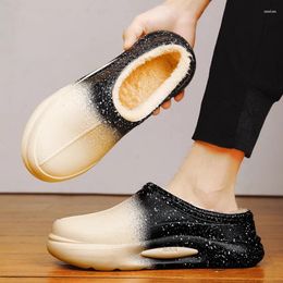 Slippers Autumn Winter Men's Closed Toe Plus Velvet Fashion Flat Home Cotton Shoes For Men Indoor Water Proof Platform