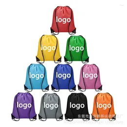 Shopping Bags MOQ 100pcs Customized Drawstring Bag String Sling Backpack 210D Polyester With Printing