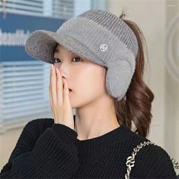 Berets With Earflaps Knitted Fleece Hat Casual Windproof Empty Top Ear Protection Earmuff Outdoor