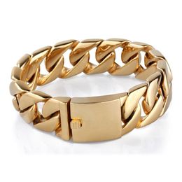 Punk Men's Bracelets Gold 316L Stainless Steel Curb Cuban Chain Link Bracelet 20mm Width Heavy titanium steel Biker bangle je211e