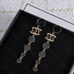 Fashion Womens Earrings Designer Sweater Chain Jewellery Black Gems Round Pendants Stud Classic Brass Luxury Open Necklace Romantic Earring For Women Party Gifts