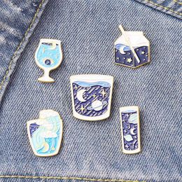 Female Stellar Map Glass Milk Cup Model Brooches Planet Moon Wave Alloy Enamel Lapel Pins European Women Backpack Clothes Badge Br3097