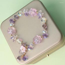 Strand Fashion Rose Crystal Bracelet Women's Glass Flower Pendant Bead String Bracelets Business Wedding Party Jewelry Gifts
